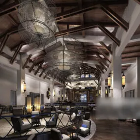 Tooling Restaurant Wooden Ceiling 3d model