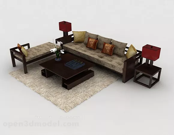 Home Wood Brown Pattern Sofa 3d model Home Wood Brown Pattern Sofa 3d model