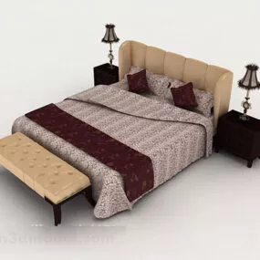 Home Simple Brown Double Bed V1 3d model