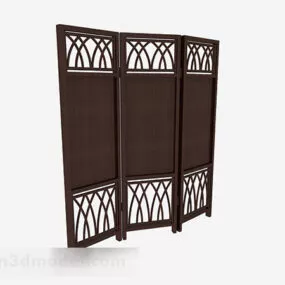 Brown Three-door Carved Screen 3d model