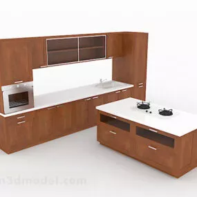 Brown Wood Combined Kitchen Cabinet 3d model