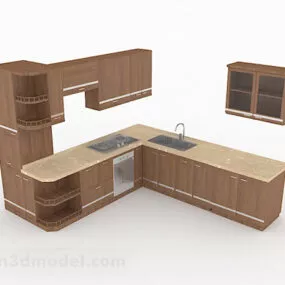 Brown Wooden Home Kitchen Cabinet 3d model