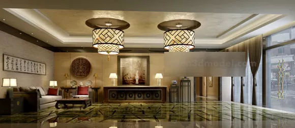 Decoration Of Hotel Hall Interior 3d model Decoration Of Hotel Hall Interior 3d model