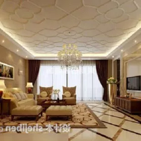 Living Room With Ceiling Pendant Interior 3d model