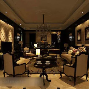 Living Room Tv Wall Interior 3d model