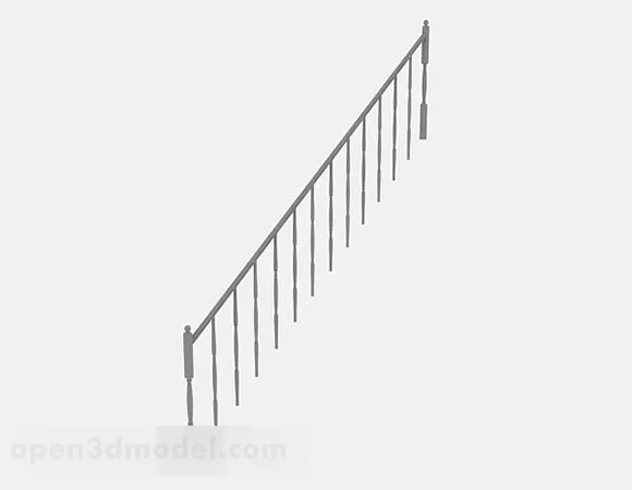 U Stair With Handrails 3d model