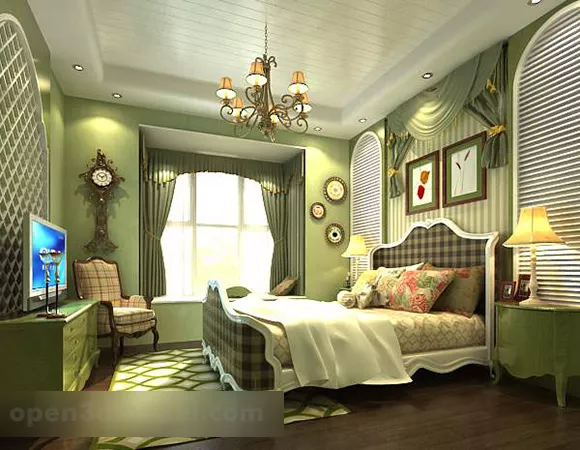 American Pastoral Bedroom Design Interior 3d model American Pastoral Bedroom Design Interior 3d model