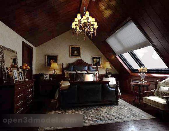 Attic Bedroom Interior 3d model Attic Bedroom Interior 3d model