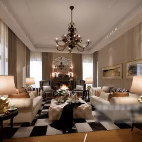 Living Room Background Wall Interior V2 3d model