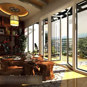 Living Room Garden View Interior 3d model