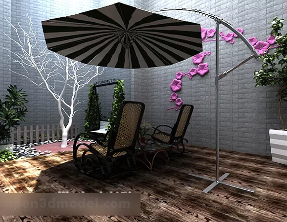 Antique Lattice Balcony With Handrail 3d model