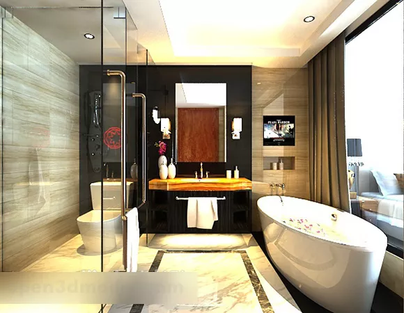 Square Bathtub With Chair 3d model