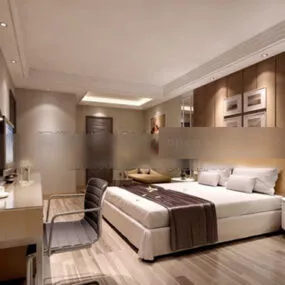 Beige Tone Bedroom Design Interior 3d model