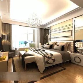 Bedroom Modern Hotel Double Bed Interior 3d model