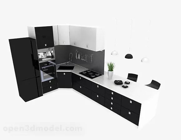 Black L Shaped Kitchen Cabinet 3d model Black L Shaped Kitchen Cabinet 3d model