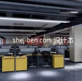 Black And White Office Design Interior 3d model