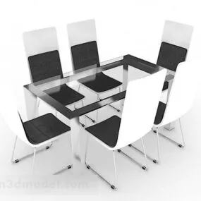 Black And White Simple Dining Table And Chair 3d model