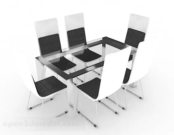 Black And White Simple Dining Table And Chair 3d model Black And White Simple Dining Table And Chair 3d model
