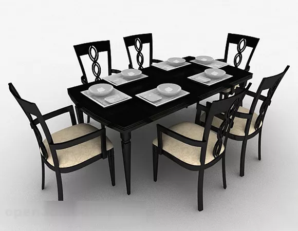 Black Dining Table And Chair Furniture Set 3d model Black Dining Table And Chair Furniture Set 3d model