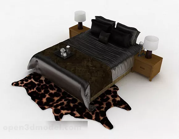 Black Double Bed Furniture 3d model Black Double Bed Furniture 3d model