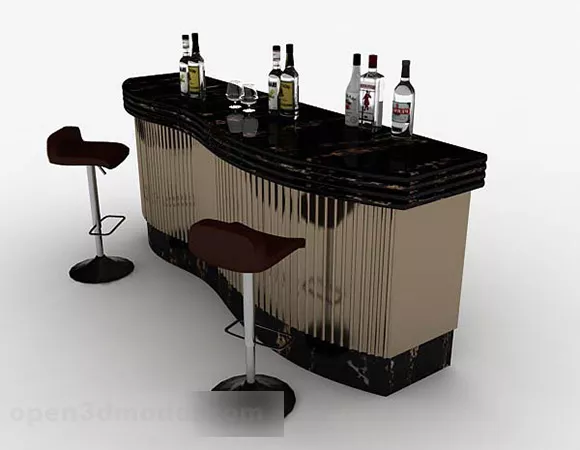 Black Gold Bar Tables And Chairs 3d model Black Gold Bar Tables And Chairs 3d model
