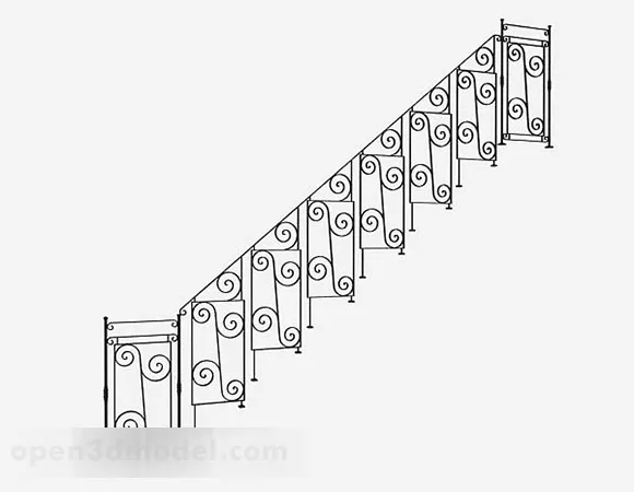 Spiral Stair With Curved Handrail 3d model