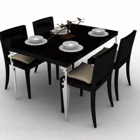 Black Minimalistic Dining Table And Chair 3d model