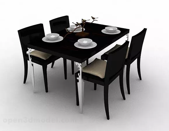 Black Minimalistic Dining Table And Chair 3d model Black Minimalistic Dining Table And Chair 3d model