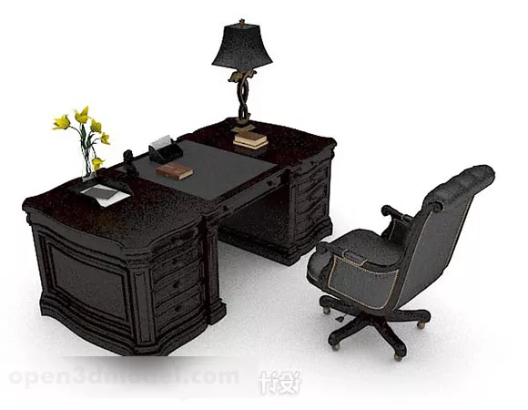 Black Study Table And Chair 3d model Black Study Table And Chair 3d model