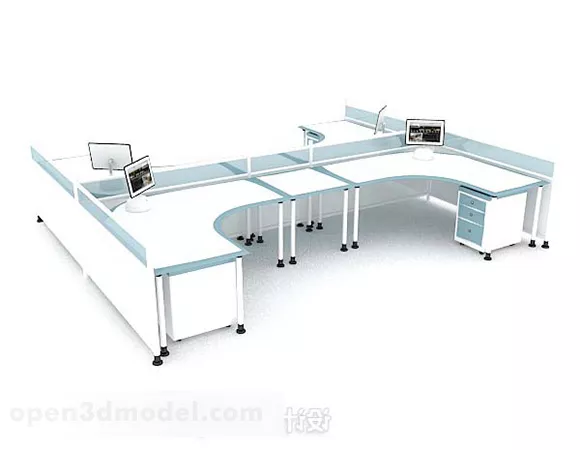 Blue White Minimalist Multi-person Desk 3d model Blue White Minimalist Multi-person Desk 3d model