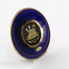 Blue Ceramic Pattern Disc Decoration 3d model