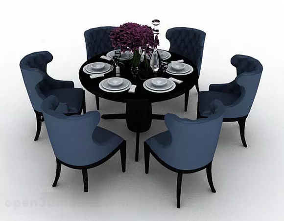 Blue Dining Table And Chair 3d model Blue Dining Table And Chair 3d model