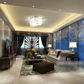 Blue Sofa Background Wall Interior 3d model