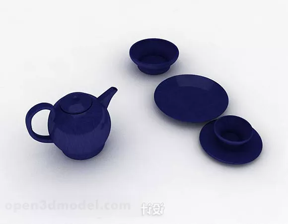 Blue Ceramic Tea Set 3d model Blue Ceramic Tea Set 3d model