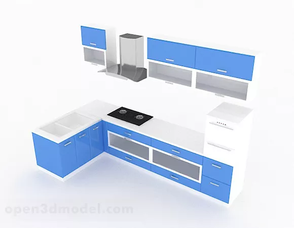 Blue Kitchen L Shaped Design 3d model Blue Kitchen L Shaped Design 3d model