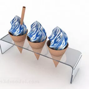 Blue White Ice Cream Cone 3d model