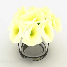 Glass Vase Yellow Flowers Home Decor 3d model
