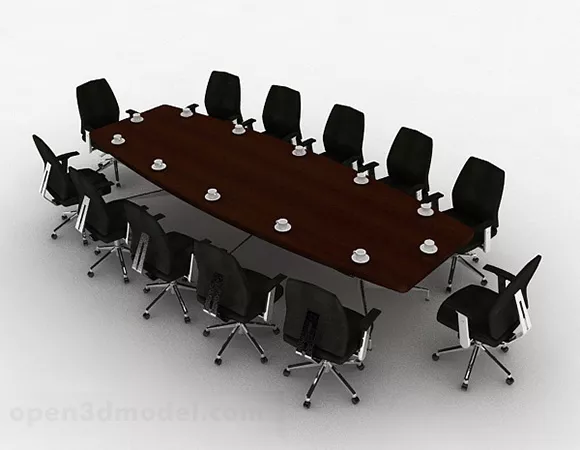 Brown Conference Table And Chair Combination 3d model Brown Conference Table And Chair Combination 3d model