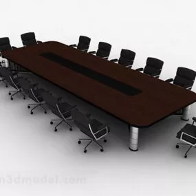 Brown Conference Table And Chairs 3d model