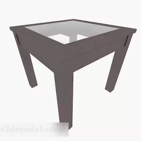 Brown Wooden Glass Dining Table 3d model