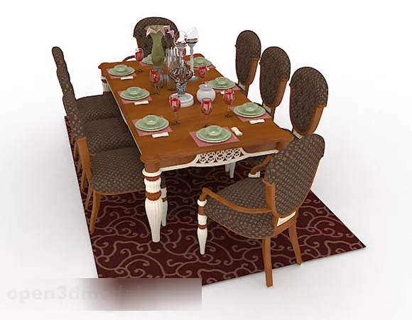 Brown Wood Dining Table And Chair V1 3d model Brown Wood Dining Table And Chair V1 3d model