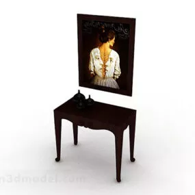 Brown Home Table With Art Drawing 3d model