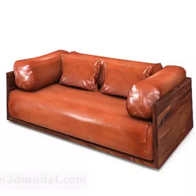 Brown Leather Double Sofa 3d model