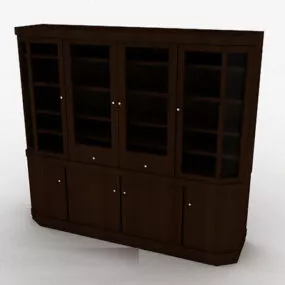 Brown Living Room Four Door Display Cabinet 3d model