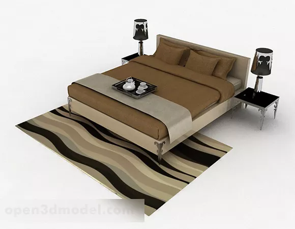 Brown Minimalist Double Bed 3d model Brown Minimalist Double Bed 3d model