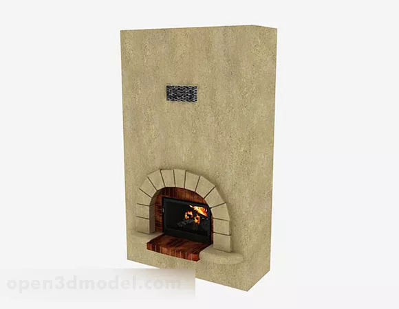 Marble Fireplace With Fire And Bench 3d model