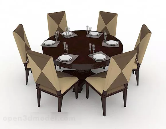Brown Round Dining Table Chair 3d model Brown Round Dining Table Chair 3d model