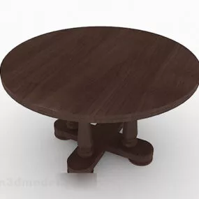 Brown Round Wooden Home Dining Table 3d model