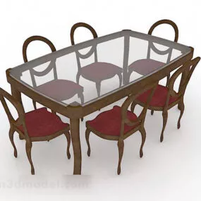 Brown Simple Dining Table Chair 3d model