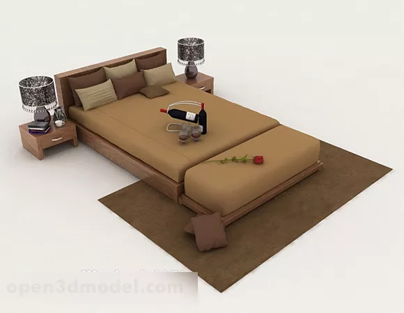 Brown Simple Double Bed 3d model Brown Simple Double Bed 3d model